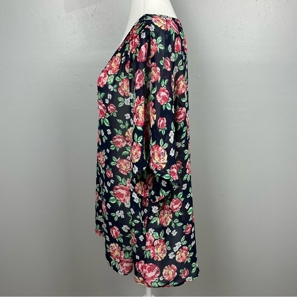 Torrid sheer button front black with floral print blouse, size 3X. - Picture 2 of 11